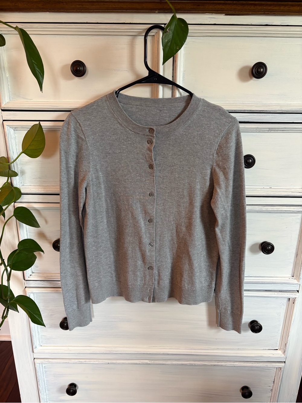 Lightweight Gray Crewneck Button-Front Cardigan